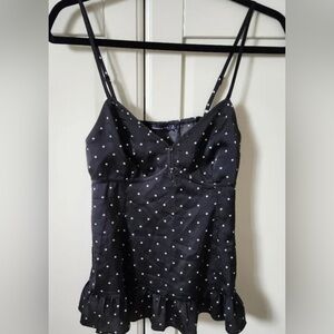 Abercrombie Satin Black Polka Dot Ruffle Top NWT